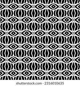  Hintergrund mit abstrakten Formen. Schwarz-Weiß-Textur. Nahtlose, monochrome Wiederholung für Dekoration, Stoff, Stoff. 