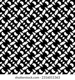  Hintergrund mit abstrakten Formen. Schwarz-Weiß-Textur. Nahtlose, monochrome Wiederholung für Dekoration, Stoff, Stoff. 