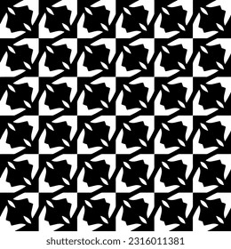  Background with abstract shapes. Black and white texture. Seamless monochrome repeating pattern  for decor, fabric, cloth. 