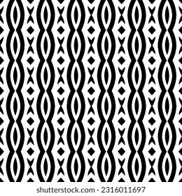  Fondo con formas abstractas. Textura en blanco y negro. Patrón de repetición monocromático sin inconvenientes para la decoración, la tela, la tela. 