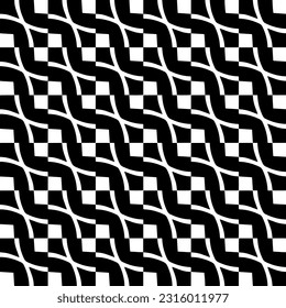  Background with abstract shapes. Black and white texture. Seamless monochrome repeating pattern  for decor, fabric, cloth. 