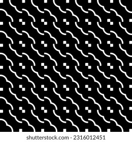  Background with abstract shapes. Black and white texture. Seamless monochrome repeating pattern  for decor, fabric, cloth. 