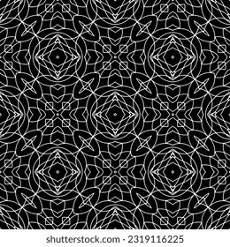  Fondo con formas abstractas. Textura en blanco y negro. Patrón de repetición monocromático sin inconvenientes para la decoración, la tela, la tela. 