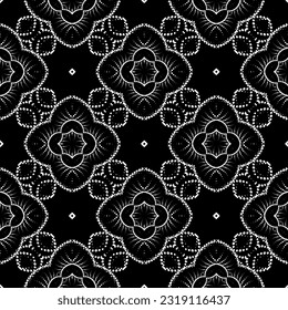  Background with abstract shapes. Black and white texture. Seamless monochrome repeating pattern  for decor, fabric, cloth. 