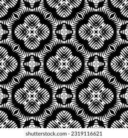  Hintergrund mit abstrakten Formen. Schwarz-Weiß-Textur. Nahtlose, monochrome Wiederholung für Dekoration, Stoff, Stoff. 