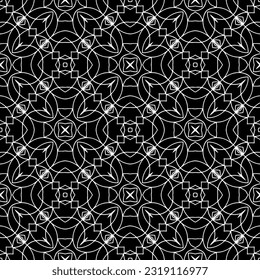  Background with abstract shapes. Black and white texture. Seamless monochrome repeating pattern  for decor, fabric, cloth. 