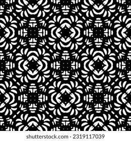  Background with abstract shapes. Black and white texture. Seamless monochrome repeating pattern  for decor, fabric, cloth. 