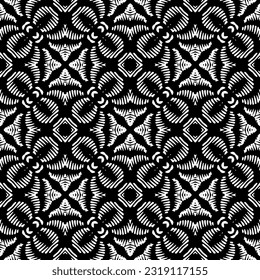  Background with abstract shapes. Black and white texture. Seamless monochrome repeating pattern  for decor, fabric, cloth. 