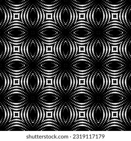  Background with abstract shapes. Black and white texture. Seamless monochrome repeating pattern  for decor, fabric, cloth. 