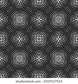  Background with abstract shapes. Black and white texture. Seamless monochrome repeating pattern  for decor, fabric, cloth. 
