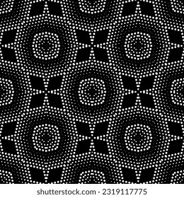 Background with abstract shapes. Black and white texture. Seamless monochrome repeating pattern  for decor, fabric, cloth. 