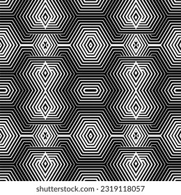  Background with abstract shapes. Black and white texture. Seamless monochrome repeating pattern  for decor, fabric, cloth. 