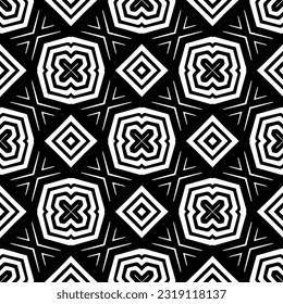  Background with abstract shapes. Black and white texture. Seamless monochrome repeating pattern  for decor, fabric, cloth. 