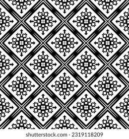  Hintergrund mit abstrakten Formen. Schwarz-Weiß-Textur. Nahtlose, monochrome Wiederholung für Dekoration, Stoff, Stoff. 