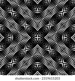  Background with abstract shapes. Black and white texture. Seamless monochrome repeating pattern  for decor, fabric, cloth. 