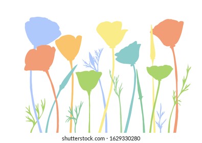 Background with abstract silhouettes of flowers. Vector graphic card.