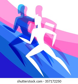 Background with abstract stylized running women. Sport concept for advertising, branding, illustration.
