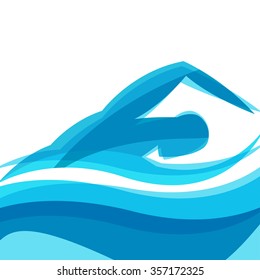 Background with abstract stylized swimming man. Sport concept for advertising, branding, illustration.