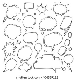 Background of abstract talking bubbles. Set of hand-drawn comic style talk clouds
