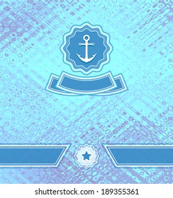 Background with abstract texture and marine emblem in blue cyan  colors 
