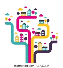 Background with abstract town. Vector illustration.