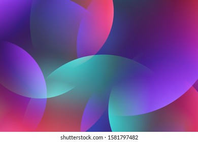 Background from abstract turquoise lilac circles or balls similar to flickering lights in defocus. Gradient shapes composition
