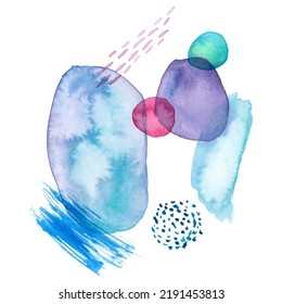 Background of abstract watercolor elements in cyan, magenta, violet and magenta colors; watercolor abstract colored elements; abstract watercolor background