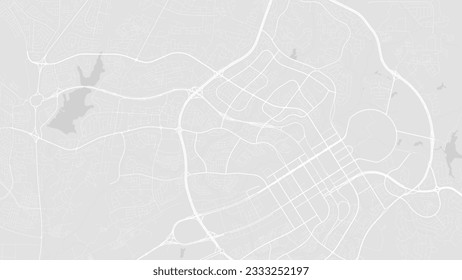 Mapa de fondo de Abuja, Nigeria, afiche de ciudad blanca y gris claro. Mapa de vectores con carreteras y agua. Proporción panorámica, hoja de ruta de diseño digital plano.