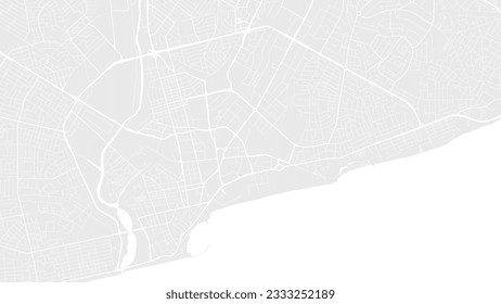 Background Accra map, Ghana, white and light grey city poster. Vector map with roads and water. Widescreen proportion, digital flat design roadmap.