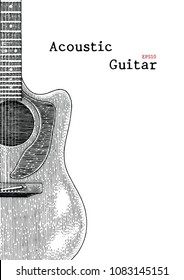 Background of acoustic guitar hand drawing vintage engraving illustration