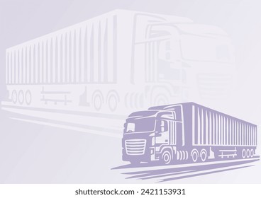 Background adorned with a simple vector stencil of a truck pulling a large trailer