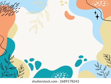 Fondo estético abstracto, bohemio suave, fondo moderno Sitio web de fondo, hoja dibujada a mano