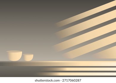 Estética de fondo simple con la hora de oro de la sombra con la Ilustración vectorial del florero, diseño para la presentación del producto