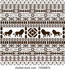 Background with African ethnic motifs and animals silhouettes