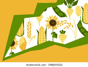 Background with agricultural crops. Harvesting stylized illustration.