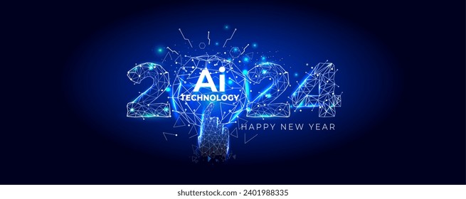 Background of Ai technology innovation and world meet with new year 2024 number.