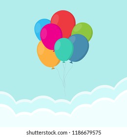 Background with air balloon in the sky with clouds.
