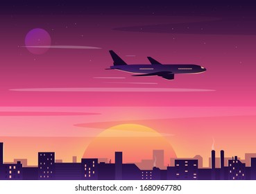 Background Airplane in the sky. Retro wave.