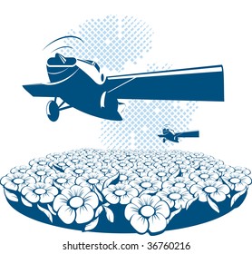 A background with a airplanes and flowers. Vector illustration for use as a filer or poster.