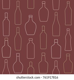 Background of  Alcohol Bottles. Outline Seamless pattern. Vector illustration

