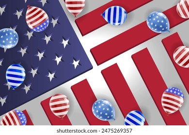 Background with American flag made from balloons in detail. USA national holidays concept. Vector illustration