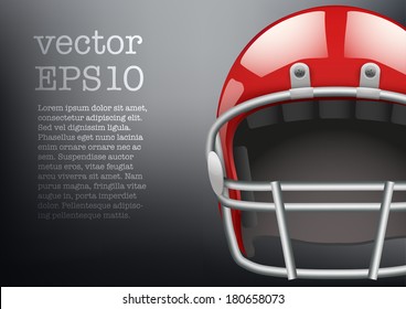 Background of  American football game. Helmet and space for text. Vector sport illustration. Equipment for protection of player. Isolated on background.