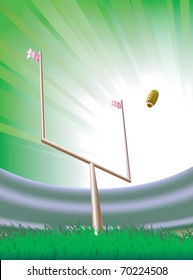 Background with american football goalpost and stadium. Vector illustration. Contain Illustrator mesh.