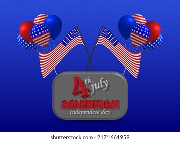 Background of American Independence Day, July 4, decorated with flags and colorful balloons