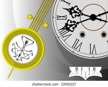 Background ancient antiquarian hours with a pendulum in a vector