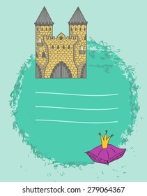 Background with ancient doodle castle and place for text. Vector illustration