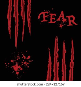 Background with animal claw scratch marks. Monster sharp. Red bloody wound wallpaper with splashes and blots