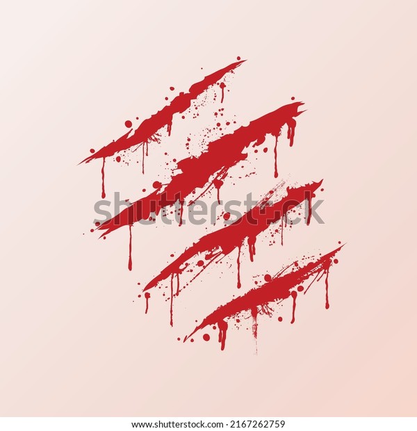 Background with animal\
claw scratch marks. Monster sharp. Red bloody wound wallpaper with\
splashes and blots