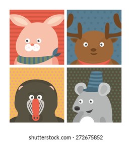 Background with animals, rabbit, deer, baboon, and mouse.


