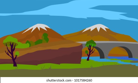Background for animation, bridge and mountains